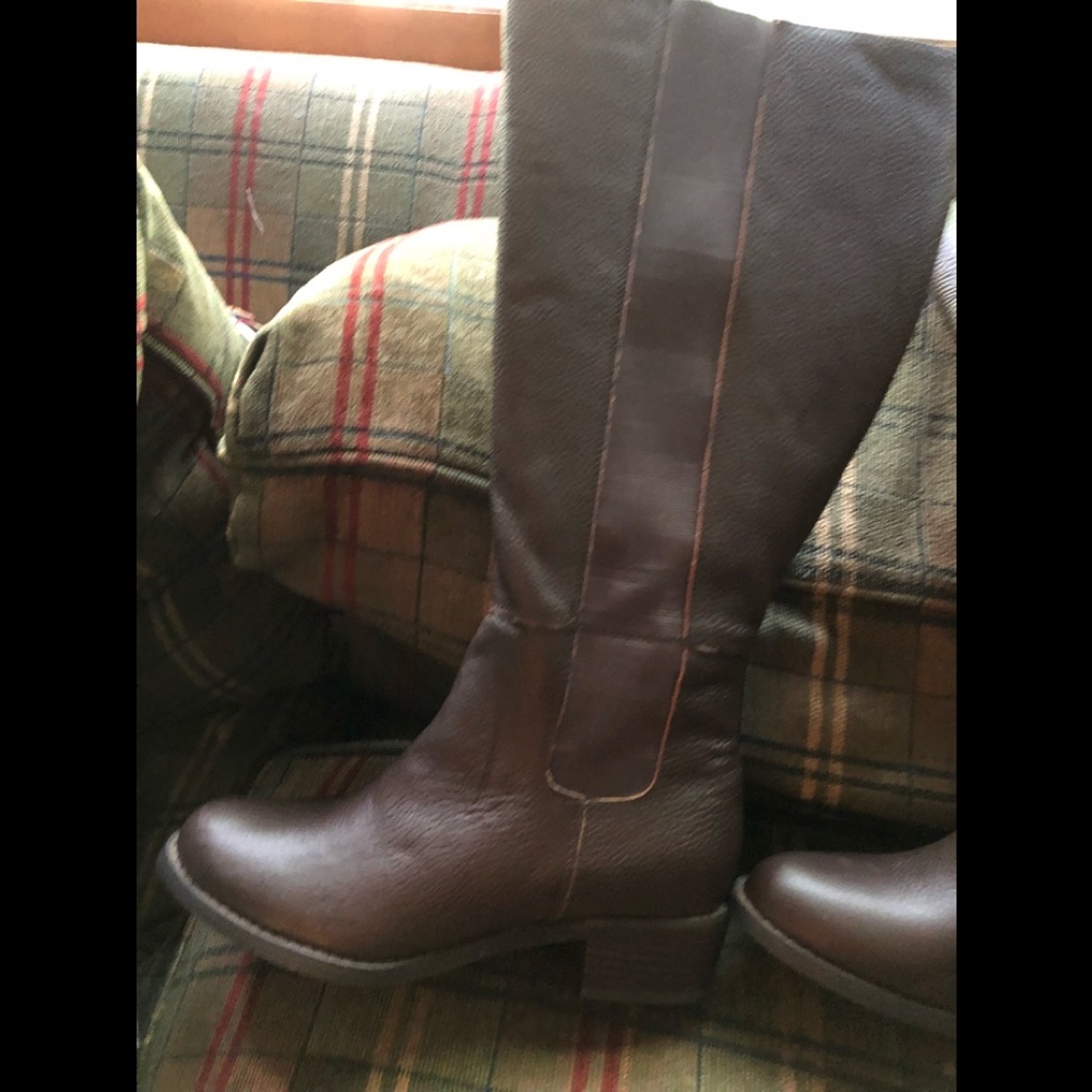 Tall Brown leather extra wide shaft boots